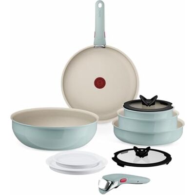 Tefal Ingenio Serenity Juego de 2 Sartenes 22/28 cm + Wok 26 cm + 2 Cazos 16/20 cm + 4 Accesorios + 2 Mangos, Revestimiento Antiadherente, Apilable, Inducción, Apto lavavajillas y horno, Eucalipto Tefal Ingenio Serenity Juego de 2 Sartenes 22/28 cm + Wok 26 cm + 2 Cazos 16/20 cm + 4 Accesorios + 2 Mangos, Revestimiento Antiadherente, Apilable, Inducción, Apto lavavajillas y horno, Eucalipto