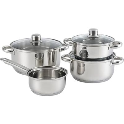 WELL HOME MOBILIARIO & DECORACIÓN Well Home Juego de Batería de Cocina de 7 Piezas en Acero inoxidable con Bases de inducción y mangos ergonómicos WELL HOME MOBILIARIO & DECORACIÓN Well Home Juego de Batería de Cocina de 7 Piezas en Acero inoxidable con Bases de inducción y mangos ergonómicos