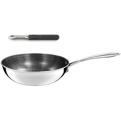 Cuisinox Virtuo Wok Antiadherente 24 cm Pelador, Made in France Wok de 24 cm y pelador gris, fondo triple, recubrimiento antiadherente de panal, compatible con todas las cocinas, incluyendo Cuisinox Virtuo Wok Antiadherente 24 cm Pelador, Made in France Wok de 24 cm y pelador gris, fondo triple, recubrimiento antiadherente de panal, compatible con todas las cocinas, incluyendo