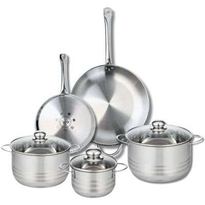 Fackelmann ELO 9880750 Batería de cocina (5 piezas, juego de 2 estufas de cocina 24 y 32 cm, 3 ollas de 16, 20 y 24 cm, Elo Profi Brillant, acero inoxidable, inducción Fackelmann ELO 9880750 Batería de cocina (5 piezas, juego de 2 estufas de cocina 24 y 32 cm, 3 ollas de 16, 20 y 24 cm, Elo Profi Brillant, acero inoxidable, inducción
