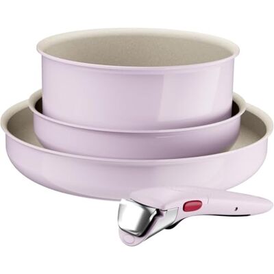 Tefal Ingenio Serenity Juego de 2 Sartenes 22/28 cm + Cazo 20 cm + Mango extraíble, Revestimiento Antiadherente, Apilable, Inducción, Apto lavavajillas y horno, Rosa Tefal Ingenio Serenity Juego de 2 Sartenes 22/28 cm + Cazo 20 cm + Mango extraíble, Revestimiento Antiadherente, Apilable, Inducción, Apto lavavajillas y horno, Rosa