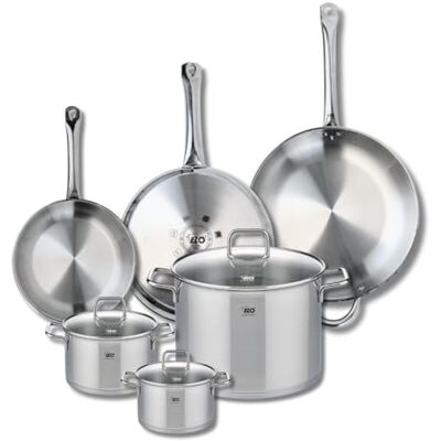 Fackelmann ELO 9513050 Elo Profi Juego de 3 sartenes de cocina (24, 28 y 32 cm, 3 ollas de 14, 16 y 26 cm, acero inoxidable, inducción Fackelmann ELO 9513050 Elo Profi Juego de 3 sartenes de cocina (24, 28 y 32 cm, 3 ollas de 14, 16 y 26 cm, acero inoxidable, inducción