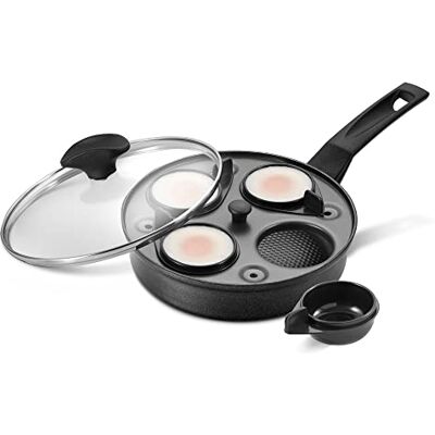 Prestige Cazuela para huevos en sartén antiadherente de aluminio con tapa de cristal - 20 cm Prestige Cazuela para huevos en sartén antiadherente de aluminio con tapa de cristal - 20 cm