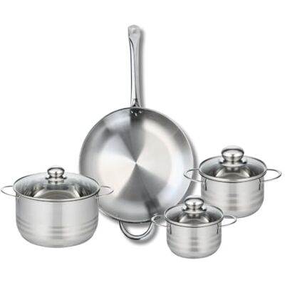 Fackelmann ELO 9874250 Batería de cocina (4 piezas, juego de 1 sartén de 32 cm y 3 ollas de 14, 16 y 20 cm, Elo Profi Brillant, acero inoxidable, inducción Fackelmann ELO 9874250 Batería de cocina (4 piezas, juego de 1 sartén de 32 cm y 3 ollas de 14, 16 y 20 cm, Elo Profi Brillant, acero inoxidable, inducción
