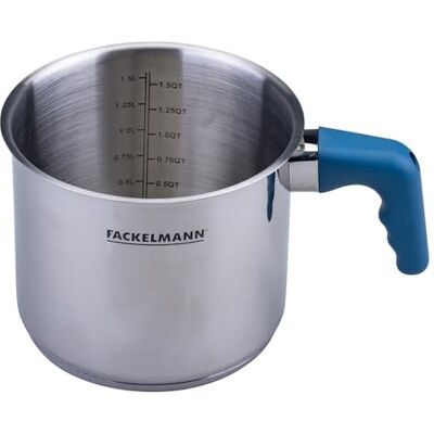 Fackelmann Olla para leche Essential Ø 14 cm de acero inoxidable con mango ergonómico de baquelita y práctica escala de litros – Ideal para todo tipo de fuegos Fackelmann Olla para leche Essential Ø 14 cm de acero inoxidable con mango ergonómico de baquelita y práctica escala de litros – Ideal para todo tipo de fuegos