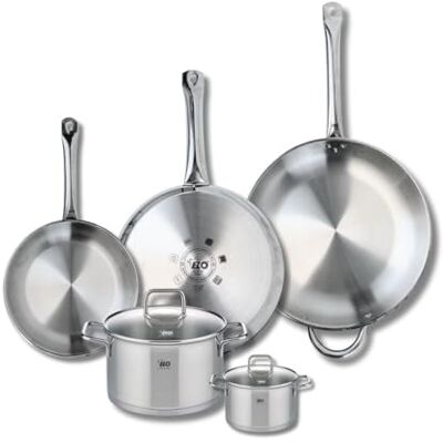 Fackelmann ELO 9511550 Batería de cocina (5 piezas, juego de 3 estufas de cocina 24, 28 y 32 cm, 2 ollas de 12 y 20 cm, Elo Profi Citrin, acero inoxidable, inducción Fackelmann ELO 9511550 Batería de cocina (5 piezas, juego de 3 estufas de cocina 24, 28 y 32 cm, 2 ollas de 12 y 20 cm, Elo Profi Citrin, acero inoxidable, inducción