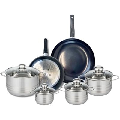 Fackelmann ELO 9733550 Elo Prima Brillant, acero inoxidable, inducción, 6 piezas, juego de 2 sartenes de cocina 24 y 28 cm y 4 ollas 12, 14, 16 y 20 cm Fackelmann ELO 9733550 Elo Prima Brillant, acero inoxidable, inducción, 6 piezas, juego de 2 sartenes de cocina 24 y 28 cm y 4 ollas 12, 14, 16 y 20 cm