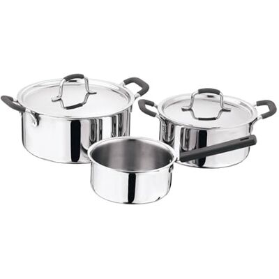 MasterPro Batería de cocina 2 cacerolas Ø20Ø24cm + Cazo Ø16cm en acero inoxidable y mangos de silicona MasterPro Batería de cocina 2 cacerolas Ø20Ø24cm + Cazo Ø16cm en acero inoxidable y mangos de silicona