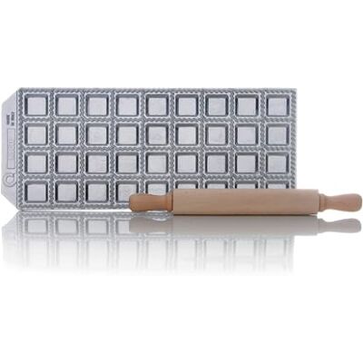 Risoli ' RAVIOLCASA, molde para raviolis para hacer 36 raviolis, de aluminio fundido reciclado, incluye rodillo de madera, fabricado en Italia Risoli ' RAVIOLCASA, molde para raviolis para hacer 36 raviolis, de aluminio fundido reciclado, incluye rodillo de madera, fabricado en Italia