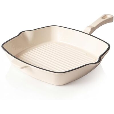 Römertopf Sartén cuadrada de hierro fundido (24 cm, revestimiento esmaltado, todo tipo de fuegos, incluye inducción, apta para horno a 250 °C, tiras de parrilla para freír bajo en grasa, sin PFAS Römertopf Sartén cuadrada de hierro fundido (24 cm, revestimiento esmaltado, todo tipo de fuegos, incluye inducción, apta para horno a 250 °C, tiras de parrilla para freír bajo en grasa, sin PFAS