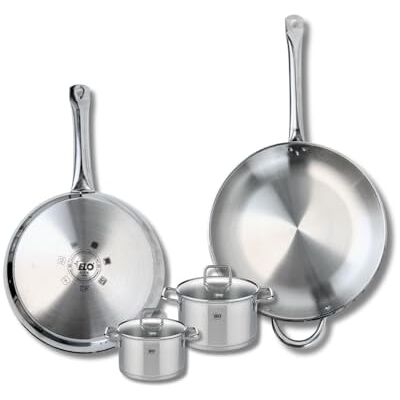 Fackelmann ELO 9508250 Batería de cocina (4 piezas, juego de 2 sartenes de cocina 28 y 32 cm, 2 ollas de 12 y 14 cm, Elo Profi Citrin, acero inoxidable, inducción Fackelmann ELO 9508250 Batería de cocina (4 piezas, juego de 2 sartenes de cocina 28 y 32 cm, 2 ollas de 12 y 14 cm, Elo Profi Citrin, acero inoxidable, inducción