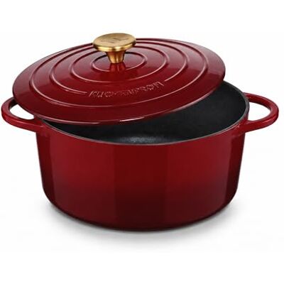 Küchenprofi Cacerola de hierro fundido con tapa redonda, médoc, 24 cm, cacerola, horno holandés, sartén para pan esmaltado, para todo tipo de fuegos (incluyendo inducción), para guisar, hornear, asar Küchenprofi Cacerola de hierro fundido con tapa redonda, médoc, 24 cm, cacerola, horno holandés, sartén para pan esmaltado, para todo tipo de fuegos (incluyendo inducción), para guisar, hornear, asar