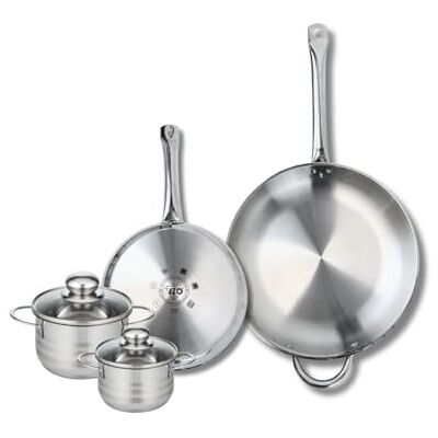 Fackelmann ELO 9878850 Batería de cocina (4 piezas, juego de 2 sartenes de cocina 24 y 32 cm, 2 ollas de 12 y 14 cm, Elo Profi Brillant, acero inoxidable, inducción Fackelmann ELO 9878850 Batería de cocina (4 piezas, juego de 2 sartenes de cocina 24 y 32 cm, 2 ollas de 12 y 14 cm, Elo Profi Brillant, acero inoxidable, inducción