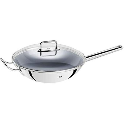 ZWILLING Wok, Incluye tapa de vidrio e inserto de rejilla extraíble, Con mango largo, Apto para la inducción, Ø 32 cm, Acero inoxidable ZWILLING Wok, Incluye tapa de vidrio e inserto de rejilla extraíble, Con mango largo, Apto para la inducción, Ø 32 cm, Acero inoxidable