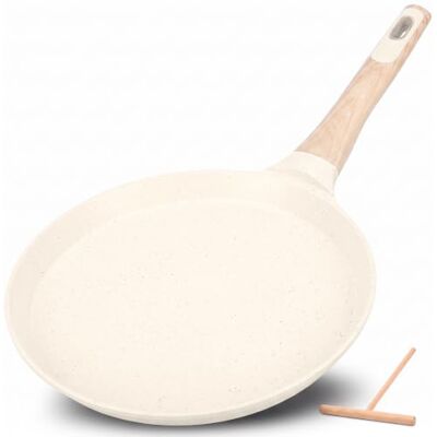NutriChef sartén para crêpes 28 cm antiadherente – apta para inducción, recubrimiento de mármol crema, mango de baquelita y madera, incluye esparcidor de madera NutriChef sartén para crêpes 28 cm antiadherente – apta para inducción, recubrimiento de mármol crema, mango de baquelita y madera, incluye esparcidor de madera