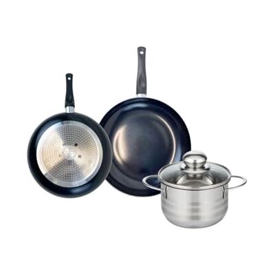 Fackelmann ELO 9721950 Juego de 2 sartenes de cocina (20 y 24 cm, 1 olla de 16 cm, acero inoxidable, inducción) Fackelmann ELO 9721950 Juego de 2 sartenes de cocina (20 y 24 cm, 1 olla de 16 cm, acero inoxidable, inducción)