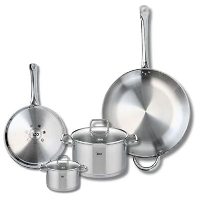 Fackelmann ELO 9505350 Batería de cocina (4 piezas, juego de 2 sartenes de cocina 24 y 32 cm, 2 ollas de 12 y 20 cm, Elo Profi Citrin, acero inoxidable, inducción Fackelmann ELO 9505350 Batería de cocina (4 piezas, juego de 2 sartenes de cocina 24 y 32 cm, 2 ollas de 12 y 20 cm, Elo Profi Citrin, acero inoxidable, inducción