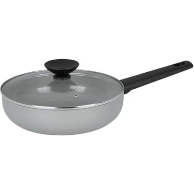 Sitram Sartén de aluminio gris (24 cm de diámetro, 6,5 cm, revestimiento antiadherente de cerámica saludable, sin PFAS, mango termorresistente y tapa de cristal, incluye inducción Sitram Sartén de aluminio gris (24 cm de diámetro, 6,5 cm, revestimiento antiadherente de cerámica saludable, sin PFAS, mango termorresistente y tapa de cristal, incluye inducción