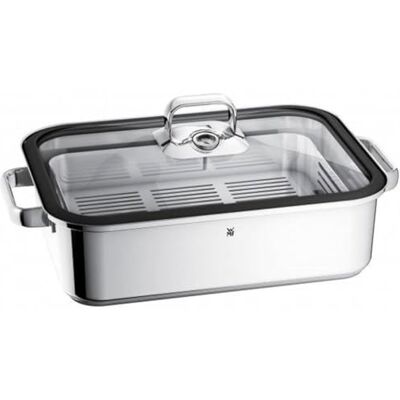 WMF Vitalis Fuente Rectangular de cocción al Vapor con Rejilla, Tapa con Borde de Silicona, Acero Inoxidable Pulido, 6.5 L WMF Vitalis Fuente Rectangular de cocción al Vapor con Rejilla, Tapa con Borde de Silicona, Acero Inoxidable Pulido, 6.5 L