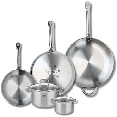 Fackelmann ELO 9511450 Batería de cocina (5 piezas, juego de 3 estufas de cocina 24, 28 y 32 cm, 2 ollas de 12 y 16 cm, Elo Profi Citrin, acero inoxidable, inducción Fackelmann ELO 9511450 Batería de cocina (5 piezas, juego de 3 estufas de cocina 24, 28 y 32 cm, 2 ollas de 12 y 16 cm, Elo Profi Citrin, acero inoxidable, inducción