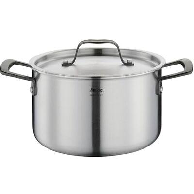Spring Olla Gourmet de varias capas con tapa de acero inoxidable, apta para horno, con escala interior, diámetro de 20 cm, altura 12 cm, 3,7 litros, color negro Spring Olla Gourmet de varias capas con tapa de acero inoxidable, apta para horno, con escala interior, diámetro de 20 cm, altura 12 cm, 3,7 litros, color negro