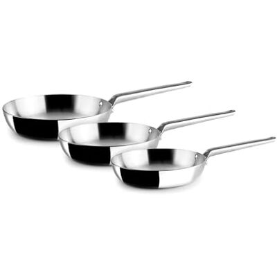 IBILI Set de 3 Sartenes 18-22 y 26 cms, 5 capas, 5ply Element, Acero inoxidable, Apto para induccion, sin antiadherente, Juego de 3 sartenes IBILI Set de 3 Sartenes 18-22 y 26 cms, 5 capas, 5ply Element, Acero inoxidable, Apto para induccion, sin antiadherente, Juego de 3 sartenes