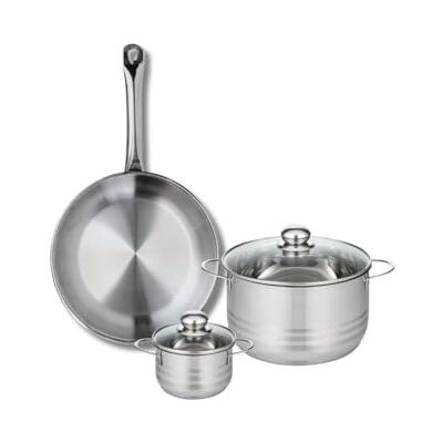 Fackelmann ELO 9869750 Batería de cocina (3 piezas, juego de 1 sartén de 28 cm y 2 ollas de 12 y 20 cm, Elo Profi Brillant, acero inoxidable, inducción Fackelmann ELO 9869750 Batería de cocina (3 piezas, juego de 1 sartén de 28 cm y 2 ollas de 12 y 20 cm, Elo Profi Brillant, acero inoxidable, inducción