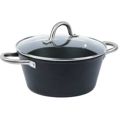 axentia Olla de 20 cm de diámetro, forjada, con tapa de cristal, color negro axentia Olla de 20 cm de diámetro, forjada, con tapa de cristal, color negro