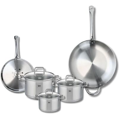 Fackelmann ELO 9506750 Batería de cocina (5 piezas, juego de 2 sartenes de cocina 24 y 32 cm, 3 ollas de 14, 16 y 20 cm, Elo Profi Citrin, acero inoxidable, inducción Fackelmann ELO 9506750 Batería de cocina (5 piezas, juego de 2 sartenes de cocina 24 y 32 cm, 3 ollas de 14, 16 y 20 cm, Elo Profi Citrin, acero inoxidable, inducción