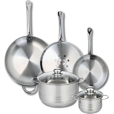 Fackelmann ELO 9885650 Batería de cocina (5 piezas, juego de 3 estufas de cocina 24, 28 y 32 cm, 2 ollas de 14 y 24 cm, Elo Profi Brillant, acero inoxidable, inducción Fackelmann ELO 9885650 Batería de cocina (5 piezas, juego de 3 estufas de cocina 24, 28 y 32 cm, 2 ollas de 14 y 24 cm, Elo Profi Brillant, acero inoxidable, inducción