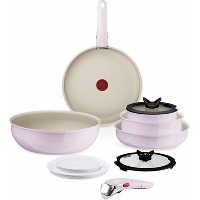 Tefal Ingenio Serenity Juego de 2 Sartenes 22/28 cm + Wok 26 cm + 2 Cazos 16/20 cm + 4 Accesorios + 2 Mangos, Revestimiento Antiadherente, Apilable, Inducción, Apto lavavajillas y horno, Rosa Tefal Ingenio Serenity Juego de 2 Sartenes 22/28 cm + Wok 26 cm + 2 Cazos 16/20 cm + 4 Accesorios + 2 Mangos, Revestimiento Antiadherente, Apilable, Inducción, Apto lavavajillas y horno, Rosa
