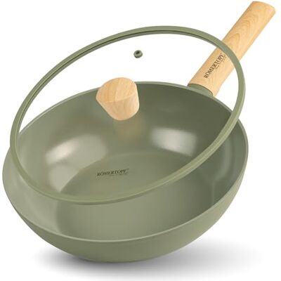 Römertopf – Wok de cerámica de 28 cm apto para inducción, antiadherente sin PFAS, 3,52 L con tapa de cristal, para todas las cocinas, verde Römertopf – Wok de cerámica de 28 cm apto para inducción, antiadherente sin PFAS, 3,52 L con tapa de cristal, para todas las cocinas, verde