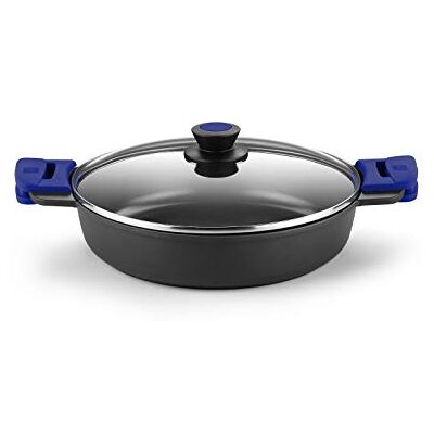 BRA Advanced Cacerola baja 28 cm, aluminio fundido con antiadherente, sin PFOA reforzado de rendimiento superior y resistencia a los arañazos y a la asión, Inducción Negro Y Azul BRA Advanced Cacerola baja 28 cm, aluminio fundido con antiadherente, sin PFOA reforzado de rendimiento superior y resistencia a los arañazos y a la asión, Inducción Negro Y Azul