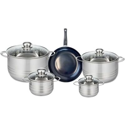 Fackelmann ELO 9712050 Batería de cocina (5 piezas, juego de 1 sartén de 20 cm y 4 ollas 12, 14, 20 y 24 cm, Elo Prima Brillant, acero inoxidable, inducción Fackelmann ELO 9712050 Batería de cocina (5 piezas, juego de 1 sartén de 20 cm y 4 ollas 12, 14, 20 y 24 cm, Elo Prima Brillant, acero inoxidable, inducción