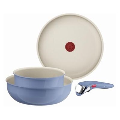 Tefal Ingenio Serenity Juego de Sartén 28 cm + Wok 26 cm + Cazo 20 cm + Mango extraíble, Revestimiento Antiadherente, Apilable, Inducción, Apto lavavajillas y horno, Azul Tefal Ingenio Serenity Juego de Sartén 28 cm + Wok 26 cm + Cazo 20 cm + Mango extraíble, Revestimiento Antiadherente, Apilable, Inducción, Apto lavavajillas y horno, Azul