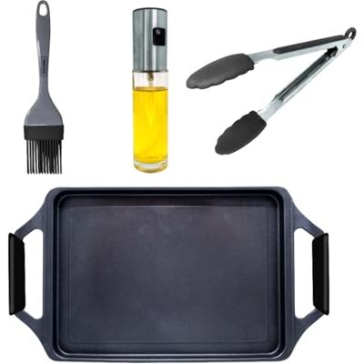 NERTHUS – Plancha Asador de Aluminio Fundido Quantanium PPG – Inducción, Gas y Vitrocerámica – 43 cm – Set con Pinzas, Brocha y Spray Aceite NERTHUS – Plancha Asador de Aluminio Fundido Quantanium PPG – Inducción, Gas y Vitrocerámica – 43 cm – Set con Pinzas, Brocha y Spray Aceite