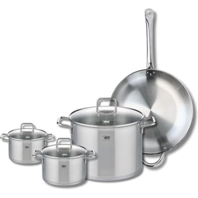 Fackelmann ELO 9500650 Batería de cocina (4 piezas, juego de 1 sartén de 32 cm y 3 ollas de 14, 16 y 26 cm Elo Profi Citrin, acero inoxidable, inducción Fackelmann ELO 9500650 Batería de cocina (4 piezas, juego de 1 sartén de 32 cm y 3 ollas de 14, 16 y 26 cm Elo Profi Citrin, acero inoxidable, inducción