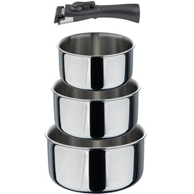 Bergner Set 3 Cazos + Mango Intercambiable Acero Inoxidable Sin Revestimientos Libre de Tóxicos Inducción Compatible Cocina, Hornea, Sirve, Almacena, Limpia y Apila Fácilmente Bergner Set 3 Cazos + Mango Intercambiable Acero Inoxidable Sin Revestimientos Libre de Tóxicos Inducción Compatible Cocina, Hornea, Sirve, Almacena, Limpia y Apila Fácilmente