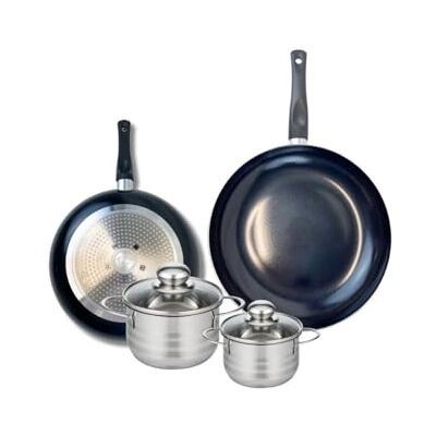 Fackelmann ELO 9731550 Batería de cocina (4 piezas, juego de 2 sartenes de cocina 24 y 28 cm, 2 ollas de 12 y 14 cm, Elo Prima Brillant, acero inoxidable, inducción Fackelmann ELO 9731550 Batería de cocina (4 piezas, juego de 2 sartenes de cocina 24 y 28 cm, 2 ollas de 12 y 14 cm, Elo Prima Brillant, acero inoxidable, inducción