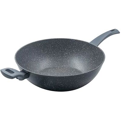 Zanetti Durapietra Wok para inducción, diámetro 32 cm, sartén wok antiadherente, revestimiento efecto piedra, mango Soft Touch, color gris Zanetti Durapietra Wok para inducción, diámetro 32 cm, sartén wok antiadherente, revestimiento efecto piedra, mango Soft Touch, color gris