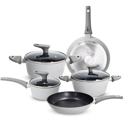 Tognana Grey, batería de ollas y sartenes 8 piezas, aluminio forjado, gris Tognana Grey, batería de ollas y sartenes 8 piezas, aluminio forjado, gris
