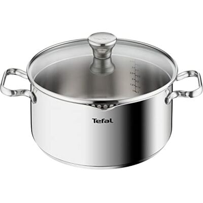 Tefal Duetto Cacerola de 24 cm, Apto inducción, Thermo-Fusion, apto lavavajillas y horno, marcas de medición, acero inoxidable Tefal Duetto Cacerola de 24 cm, Apto inducción, Thermo-Fusion, apto lavavajillas y horno, marcas de medición, acero inoxidable