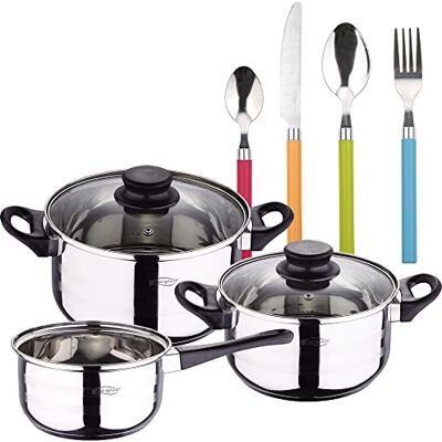 San Ignacio PACK BATERÍA DE COCINA 5 PIEZAS + SET DE CUBERTERÍA 24PC EN ACERO INOXIDABLE, Multicolor () San Ignacio PACK BATERÍA DE COCINA 5 PIEZAS + SET DE CUBERTERÍA 24PC EN ACERO INOXIDABLE, Multicolor ()