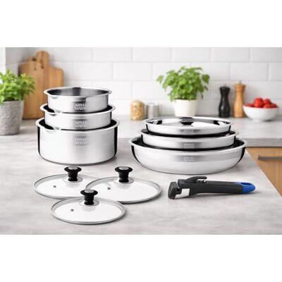 Arthur Martin Batería de Cocina 8 Piezas Acero Inoxidable 18/10 Apta Inducción Sartenes Ø20/24/26 cm Cacerolas Ø16/18/20 cm Tapas Cristal, Pico Vertedor Arthur Martin Batería de Cocina 8 Piezas Acero Inoxidable 18/10 Apta Inducción Sartenes Ø20/24/26 cm Cacerolas Ø16/18/20 cm Tapas Cristal, Pico Vertedor