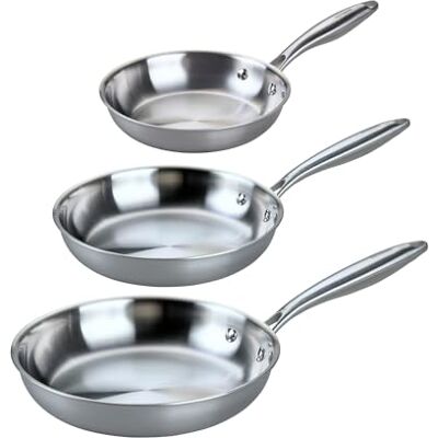 Fackelmann Vita3 Set de Sartenes, incluye Sartén 20 cm, 24 cm y 28 cm, Acero Inoxidable Triply sin Antiadherente, Libre de PFA, Aptas Inducción y todo tipo Cocinas, Aptas Lavavajillas Fackelmann Vita3 Set de Sartenes, incluye Sartén 20 cm, 24 cm y 28 cm, Acero Inoxidable Triply sin Antiadherente, Libre de PFA, Aptas Inducción y todo tipo Cocinas, Aptas Lavavajillas