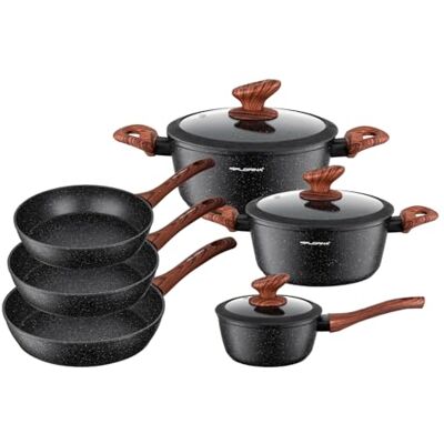 Florina MASTER BLACK Juego de Ollas y Sartenes Set 6 piezas Aluminio de calidad Tapas de vidrio templado Inducción, gas, eléctrico, cerámica Lavavajillas Juego completo de cocina Florina MASTER BLACK Juego de Ollas y Sartenes Set 6 piezas Aluminio de calidad Tapas de vidrio templado Inducción, gas, eléctrico, cerámica Lavavajillas Juego completo de cocina