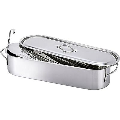 Beka Fuente Acero Inoxidable 50 cm para ascalfar Pescado con Tapa y Rejilla Beka Fuente Acero Inoxidable 50 cm para ascalfar Pescado con Tapa y Rejilla