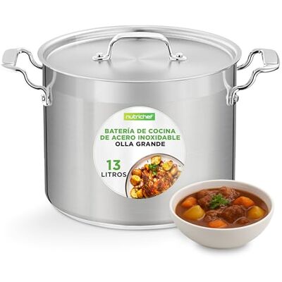 NutriChef Olla acero inoxidable 18/8, Con tapa, Grande y resistente, Apta para induccion NutriChef Olla acero inoxidable 18/8, Con tapa, Grande y resistente, Apta para induccion