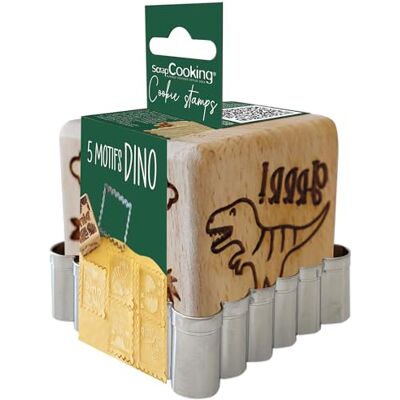 ScrapCooking SCRAP COOKING Sello para repostería de madera con diseño de dinosaurio, con 1 cortador de galletas y cubos con 5 caras grabadas en relieve, molde decorativo Dino Jungle ScrapCooking SCRAP COOKING Sello para repostería de madera con diseño de dinosaurio, con 1 cortador de galletas y cubos con 5 caras grabadas en relieve, molde decorativo Dino Jungle