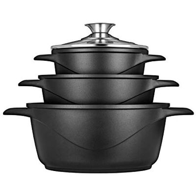 Smile MGK18 Batería de Cocina Inducción 6 piezas Aluminio Fundido, 3 ollas, Tapas de Vidrio Templado, Revestimiento Antiadherente, Apta Para Todo tTpo de Cocinas, Libre PFOA Smile MGK18 Batería de Cocina Inducción 6 piezas Aluminio Fundido, 3 ollas, Tapas de Vidrio Templado, Revestimiento Antiadherente, Apta Para Todo tTpo de Cocinas, Libre PFOA
